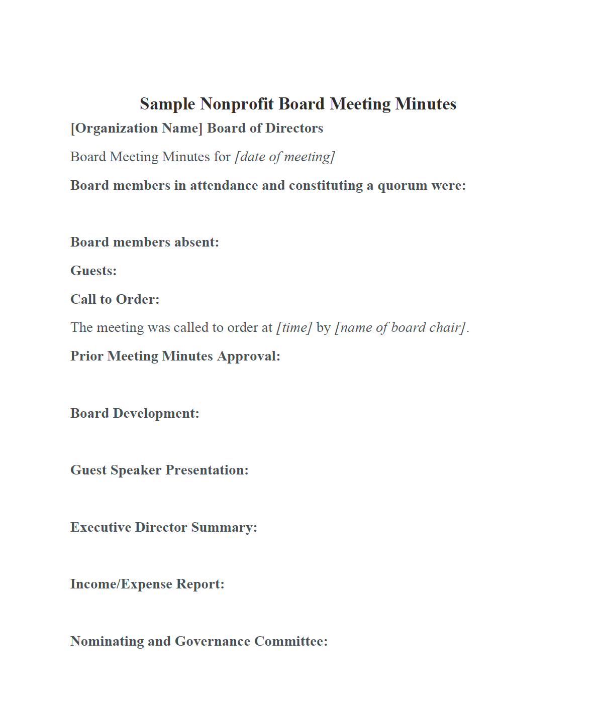 Nonprofit Board Meeting Minutes Template