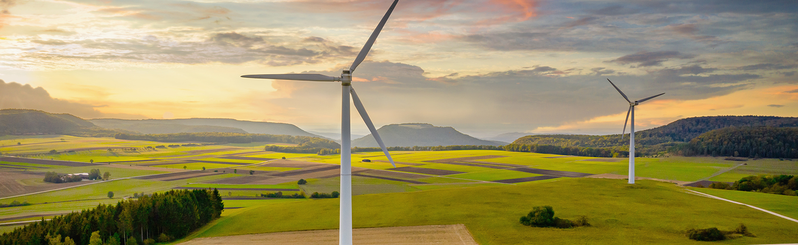 Windfarm located in a green field