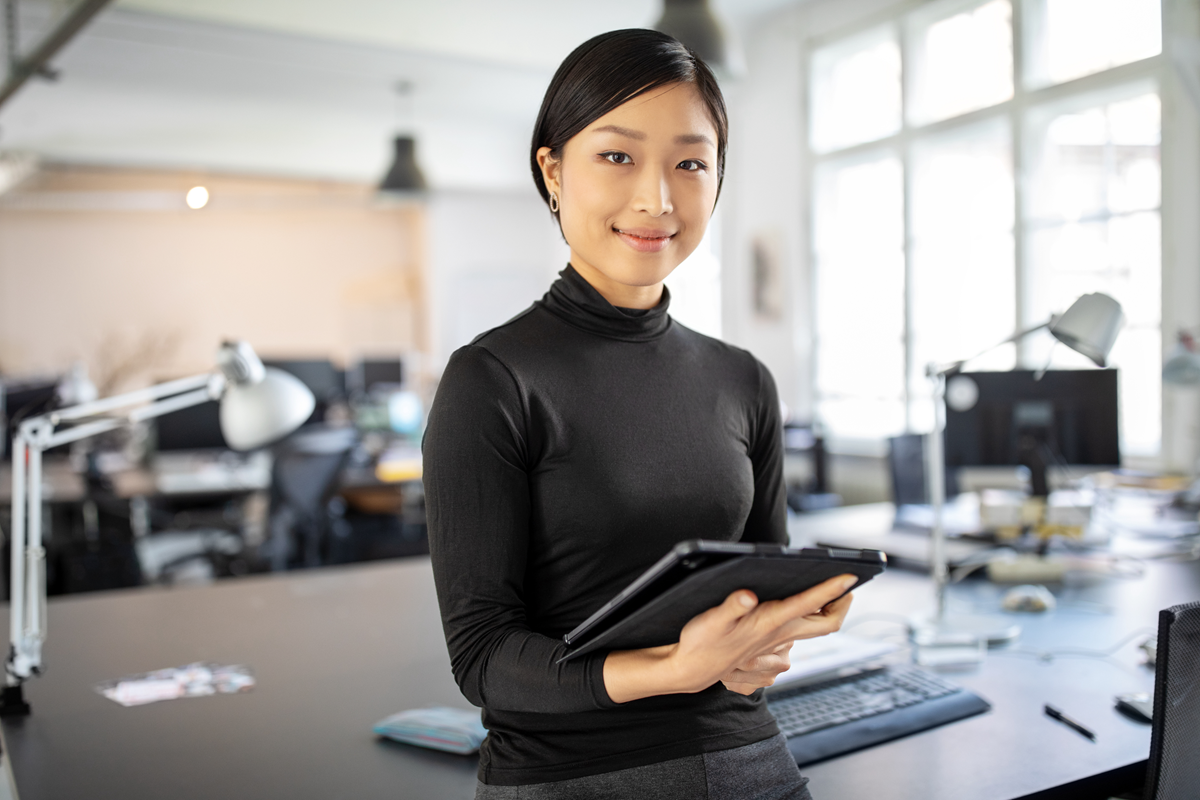 Woman smiling in business setting