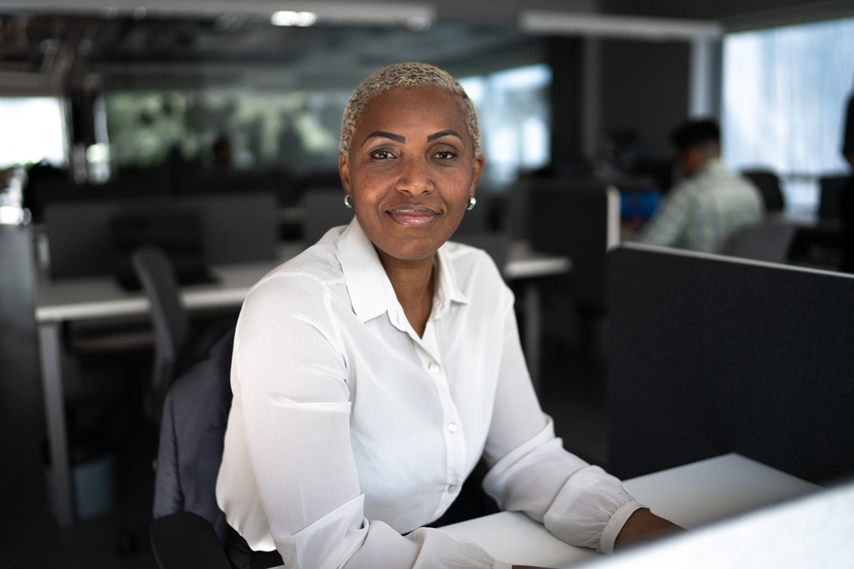 Woman smiling in business setting